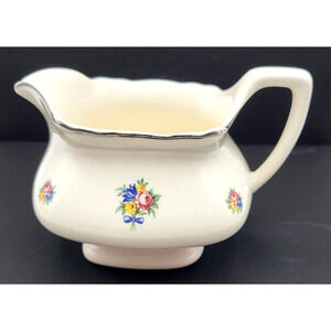 Vtg WS George Lido White Creamer Pink Roses Silver Trim Made in USA 5.5x3.5"